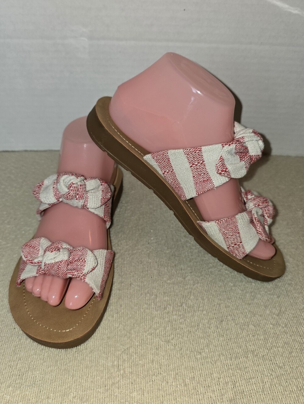 Corkys Take Abow Striped red/white Knot Slide Sandals size 7